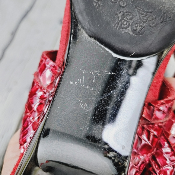 HELLE COMFORT | snake reptile print leather open toe comfort heeled sandals - Picture 10 of 13